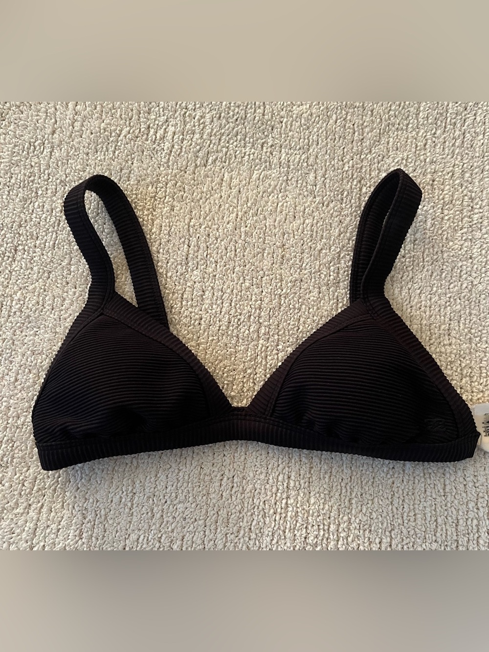 Billabong Tanlines Black Ribbed Triangle Bikini Top Size Small